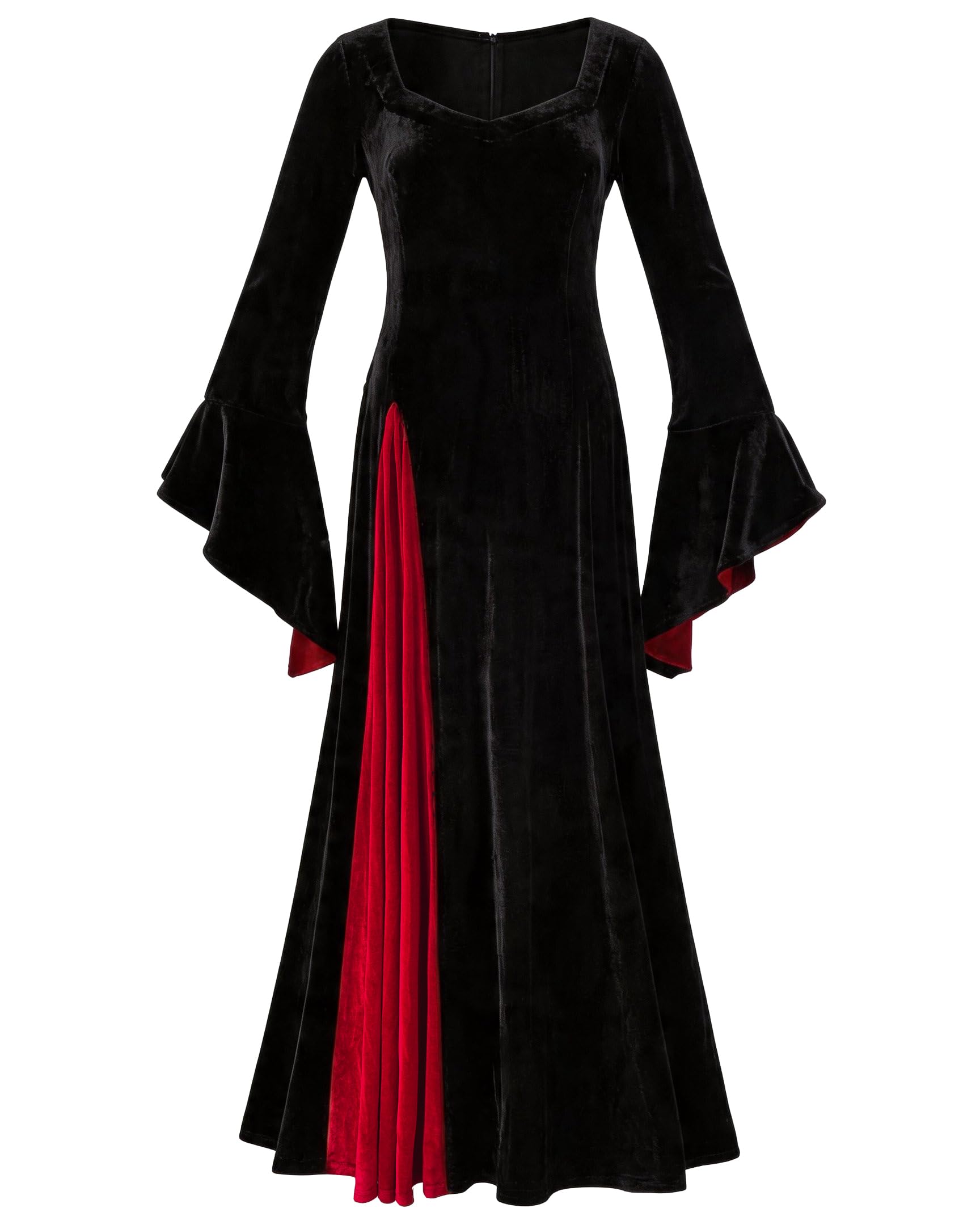 LUYANA Womens Velvet Gothic Maxi Dress Flared Long Sleeve Witch Costume Vampire Black Dress for Halloween Cosplay Party L