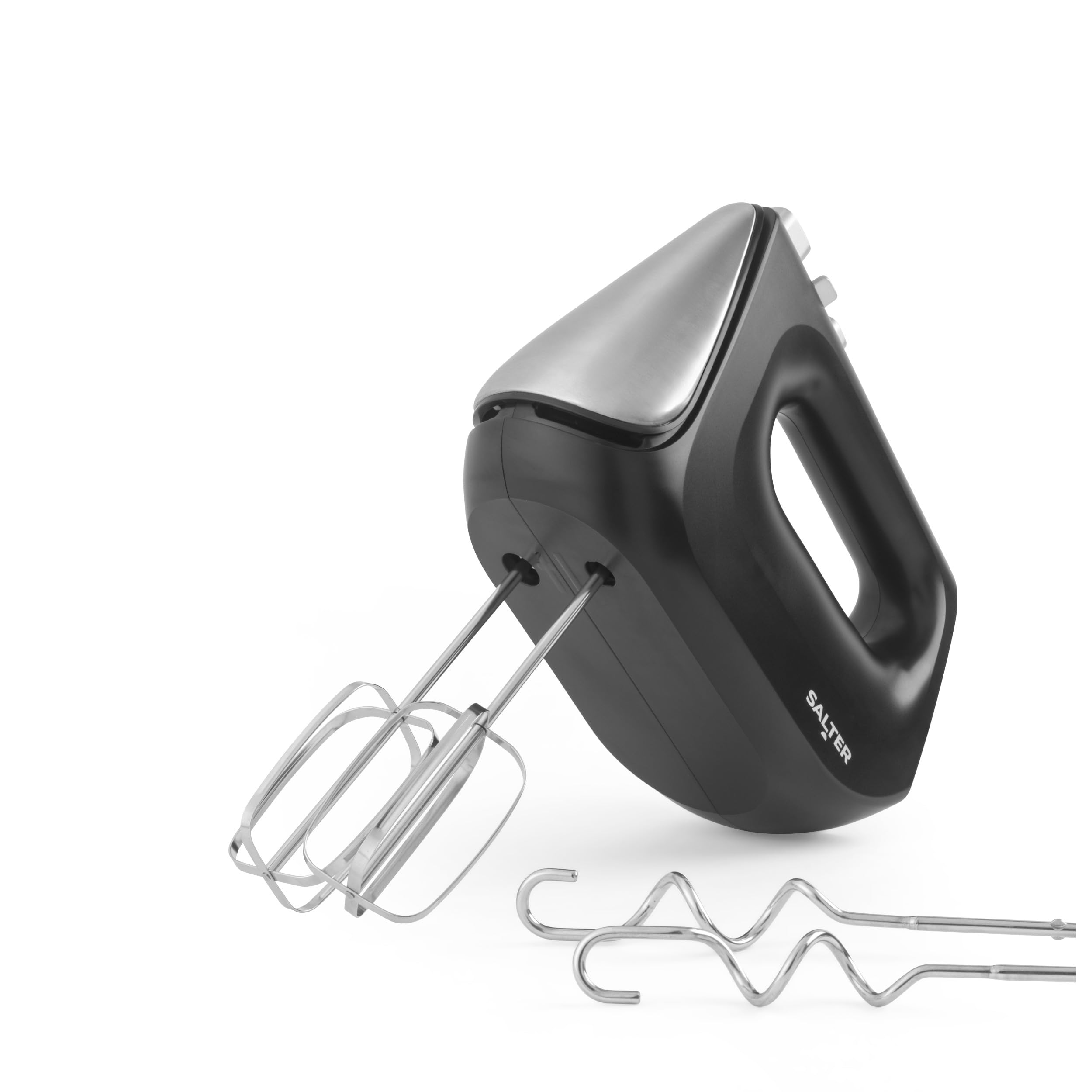 Salter 400W Hand Mixer – Electric Handheld Baking Whisk with 5 Speeds & Turbo Function, Eject to Change Stainless Steel Attachments, Dishwasher Safe Mixing Beaters & Dough Hooks, Cakes, Matte Black