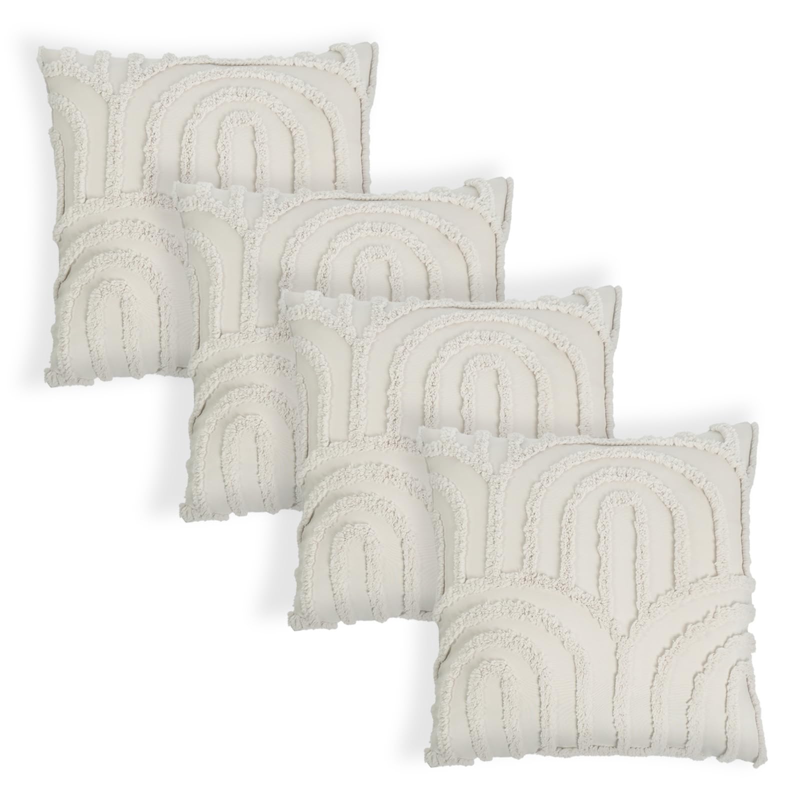 Ohs Stone 4 Pack Cushion Covers 45 X 45Cm, Super Soft Decorative Tufted Arch Design Neutral Tone Throw Pillow Covers With Invisible Zipper For Sofa Bed Livingroom,