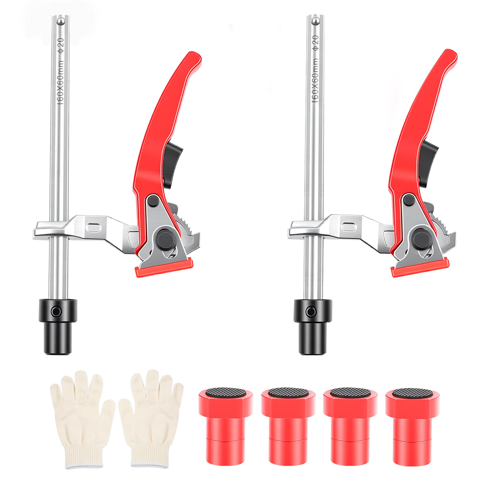 2 morsetti da tavolo in acciaio, morsetto a leva con manico a leva e 4 supporti antiscivolo, 20 mm, campo di serraggio 160 mm, regolazione rapida per banco da lavoro, tavolo MFT e CNC (con