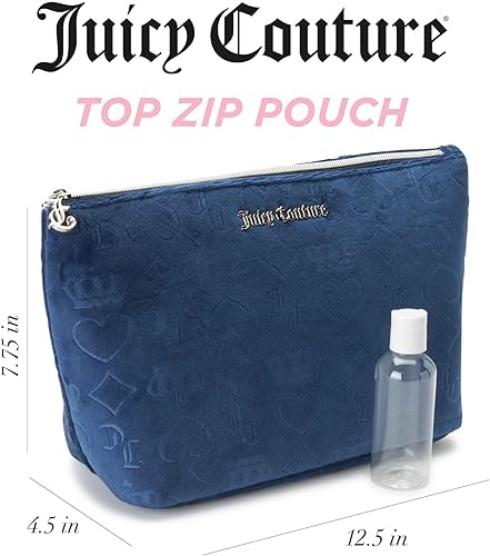 Miniatura 2 de Juicy Couture Bolsa de maquillaje azul organizador de cosméticos esenciales de viaje con cremallera superior cuña terciopelo corazón corona