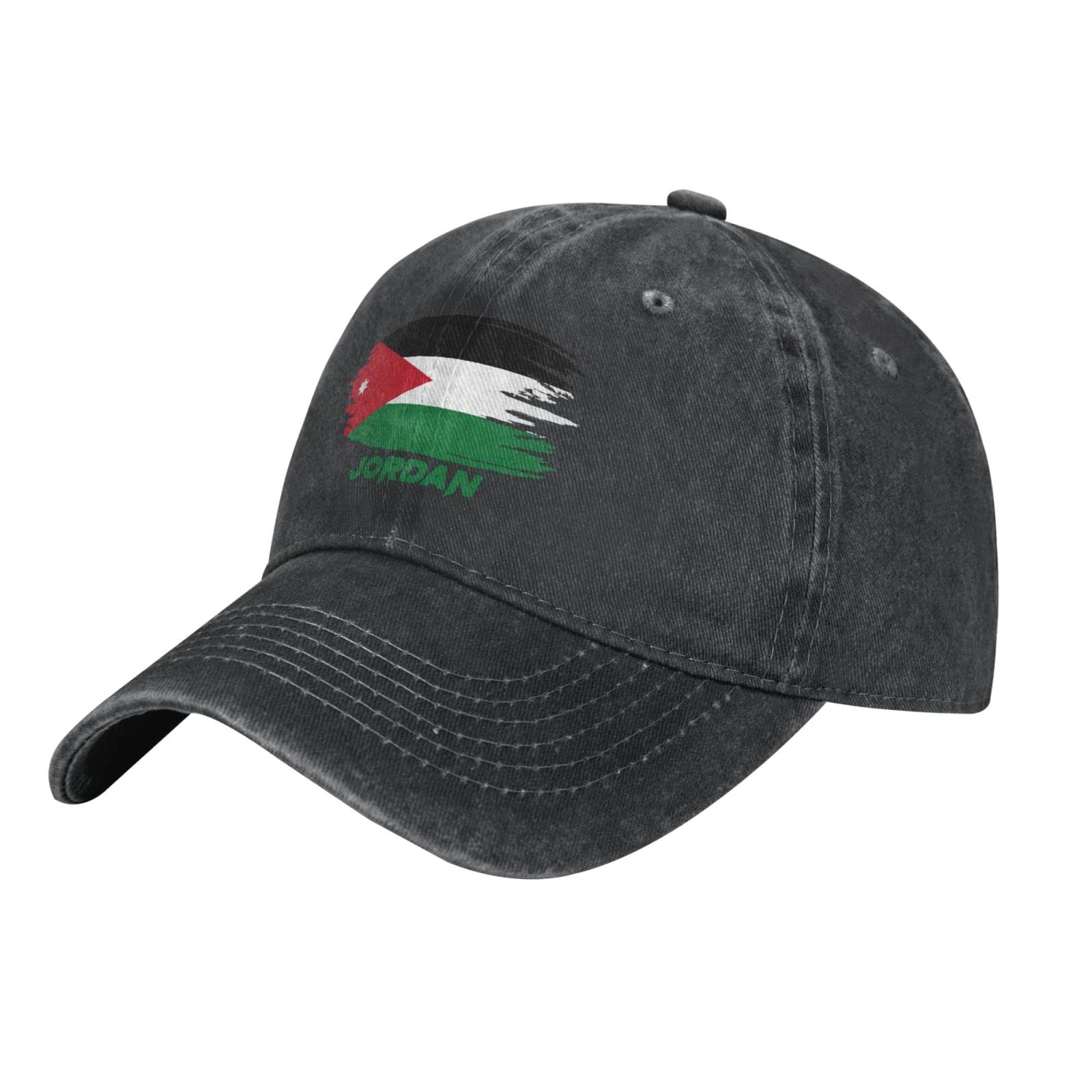 PELNYCJordan Nation Flag Baseball Cap Black Vintage Cotton Washed Denim Hat Adult