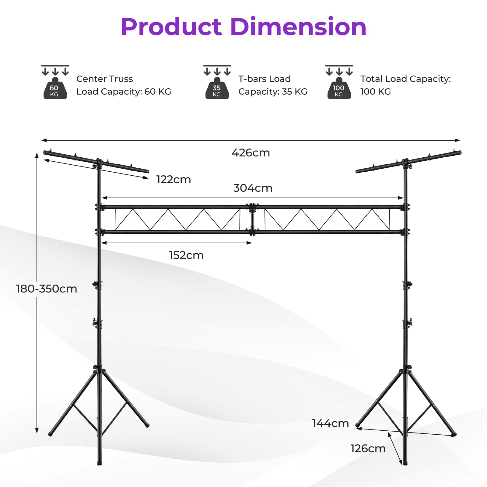 SOARS Lichttraverse faltbar, DJ-Lichtständer 180-360cm höhenverstellbar, Lichtständer Metall mit 32 Befestigungspunkte, Beleuchtungsativ bis 100kg Belastbar