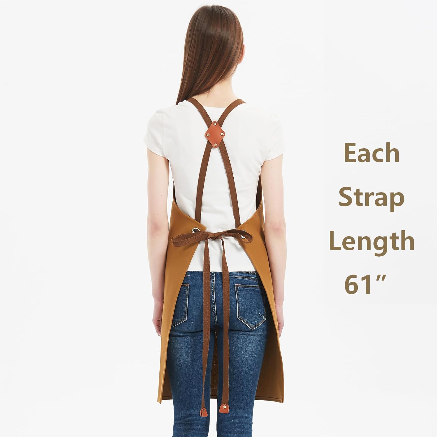 AFUN Chef Aprons for Women Men with Oversized Pockets, 12-Ounce Cotton Canvas Cross Back Water Repellent Apron (Brown) - Image 4