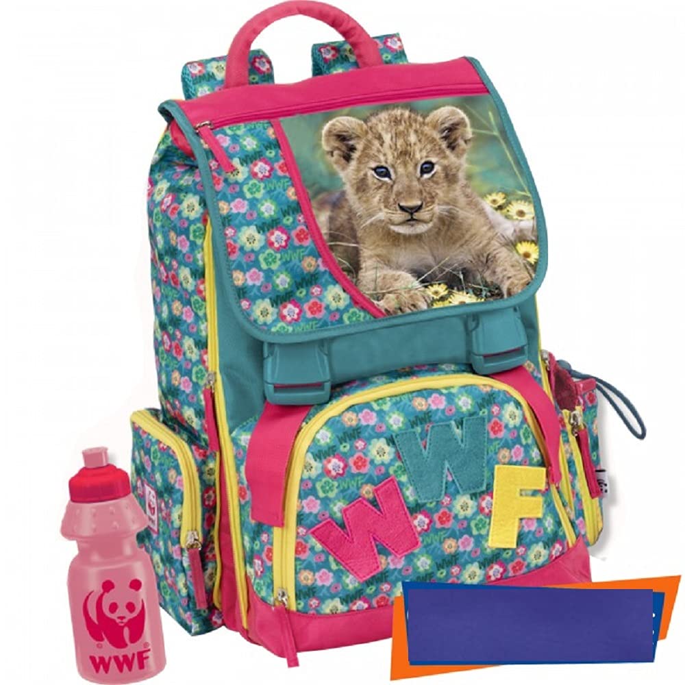 Mochila Extensible WWF Con Estampado Floral Rosa Y Verde - 40x30x20 Cm, Unisex, Infantil, Con Botella Incluida