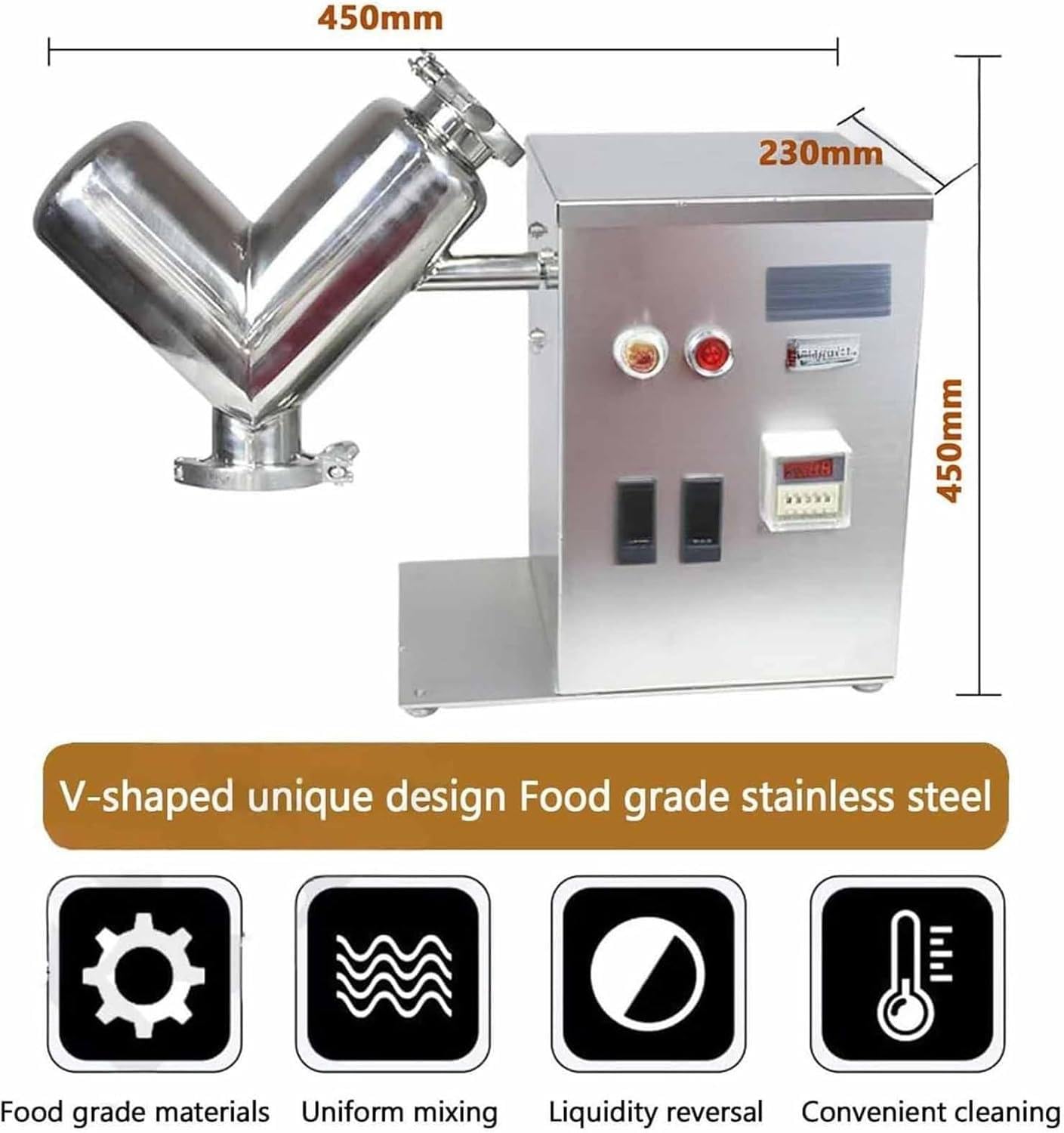 Impastatrice elettrica, impastatrice elettrica per polveri, impastatrice automatica a V, impastatrice commerciale in acciaio inox da 2 litri per laboratorio e industria alimentare