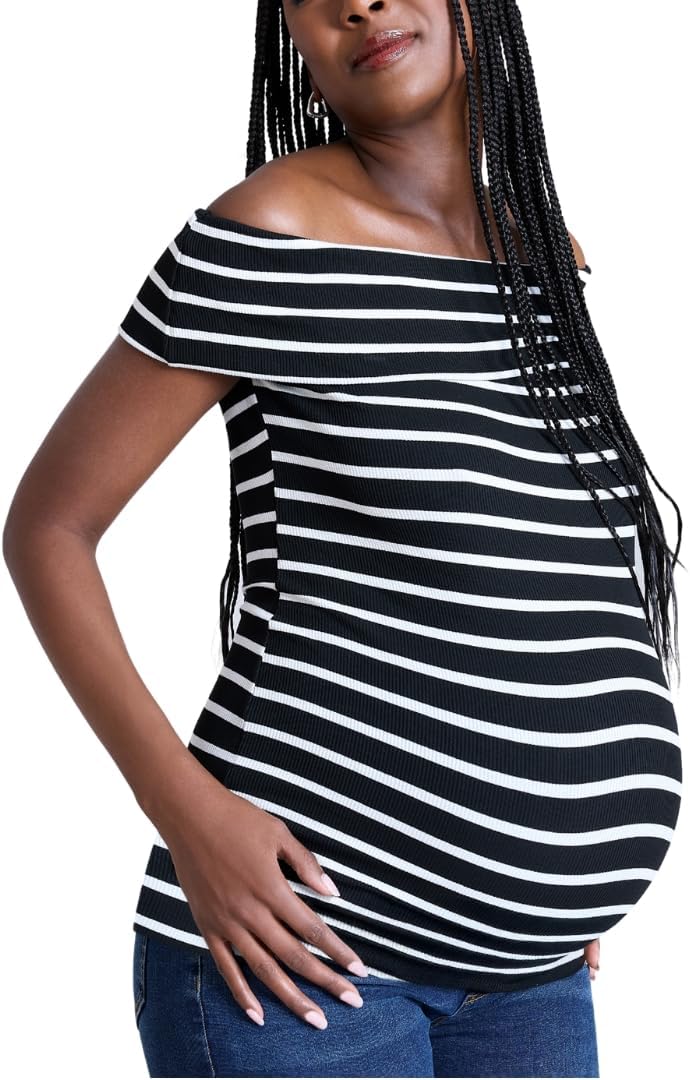Motherhood Maternity Women’s Off-The-Shoulder Rib Knit Pregnancy Top - Image 2