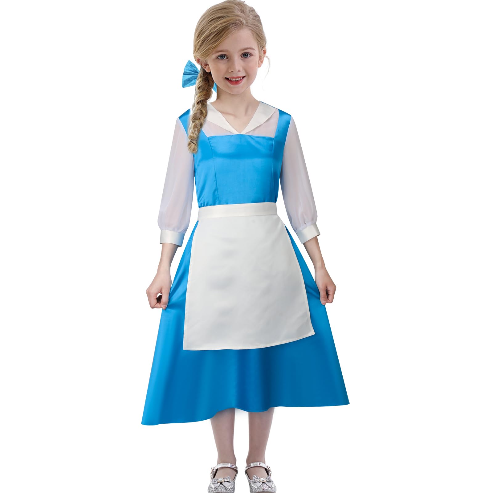 AMNPOLENKids Belle Halloween Costume Maid Blue Dress Outfit Girls Beauty Princess Village Cosplay Ball Gown Dress up Props