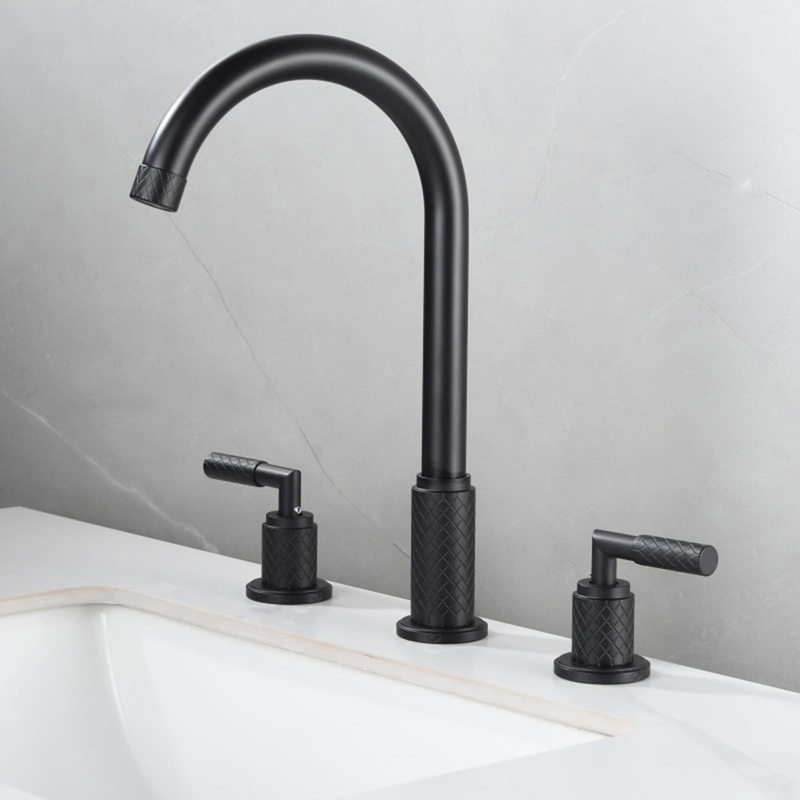 ZYCHSJXA Modern Bathroom Tap 3 Hole Basin Sink Taps Black Faucet, 360 Swivel Adjustable Mixer