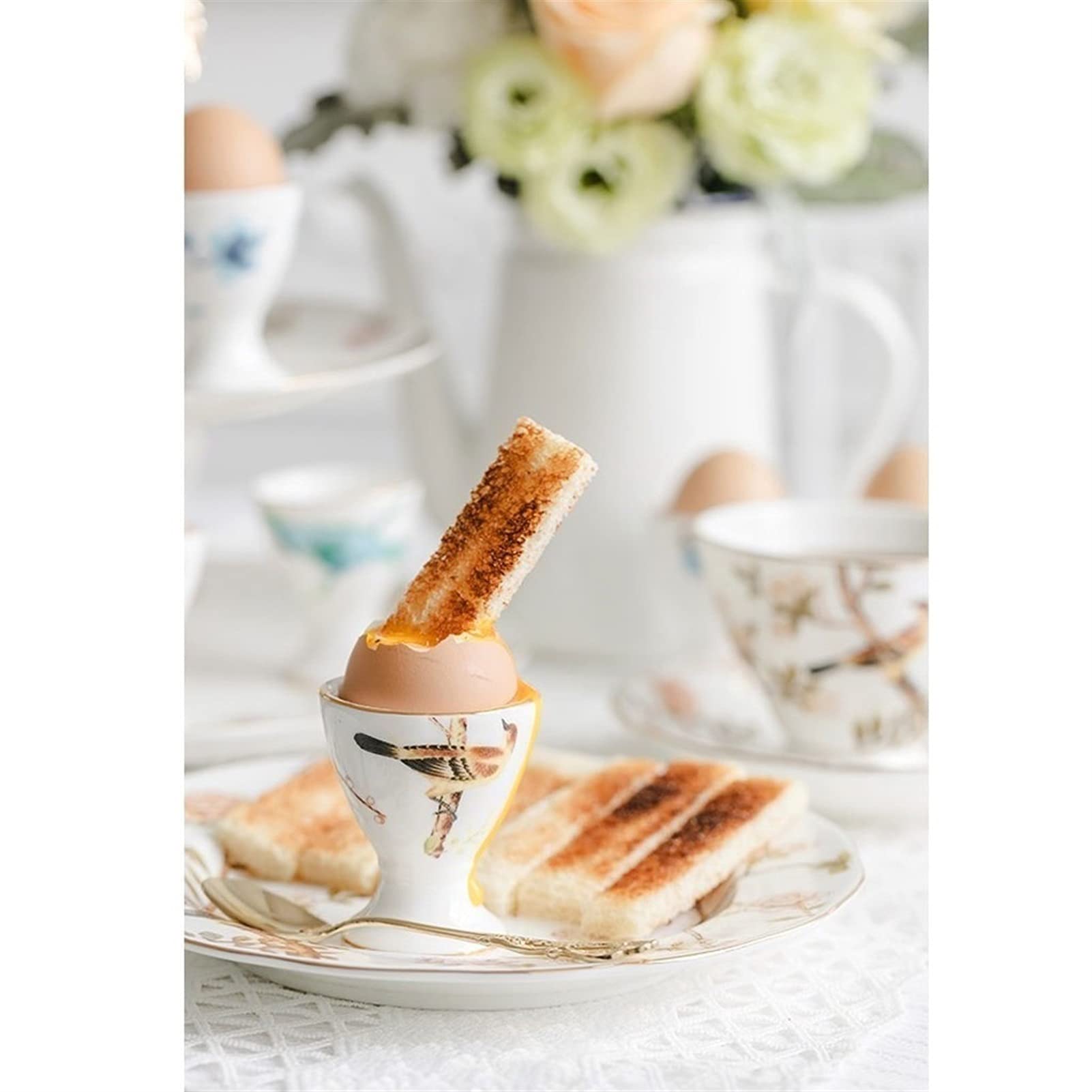 Coquetier Coupes d'œufs en céramique, coupe d'œufs imprimée à la main Petit-déjeuner à bouillie dur en porcelaine, blanc Coquetiers (Color : B)