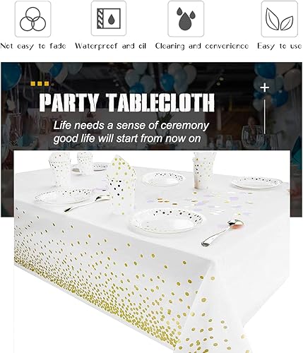 Miniatura 65 de Yancorp 2 Pack Plastic Tablecloth Disposable Navy Blue Gold Tablecloth for Rectangle Tables 54" x 108" Party Decorations Birthday Thanksgiving