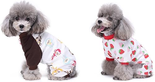 Miniatura 9 de Paquete de 2 pijamas suaves para perros y gatos, pijamas suaves de algodón para cachorros, monos para mascotas, mamelucos acogedores para perros y