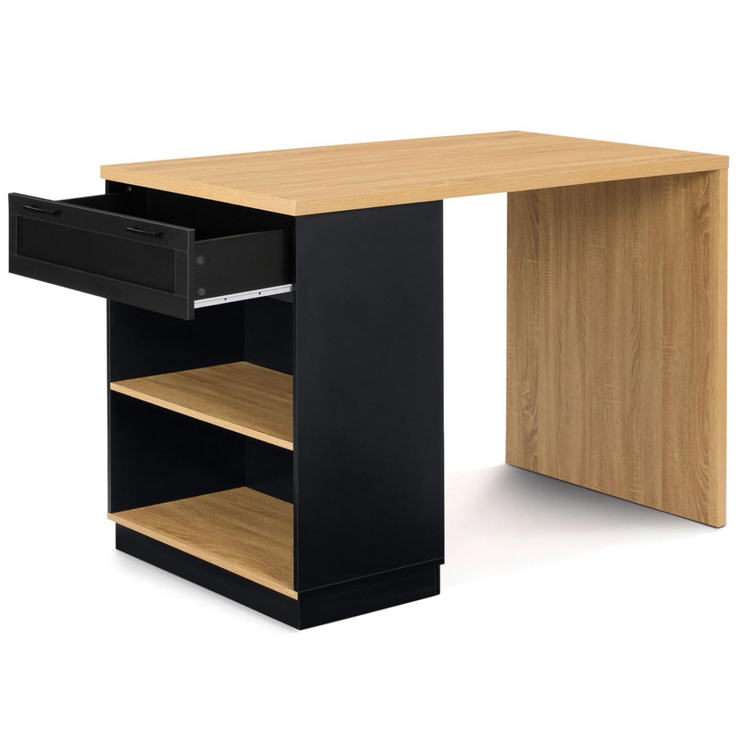 IDMarket - Ilot central mange-debout 4 personnes VITO 130 cm noir et plateau bois