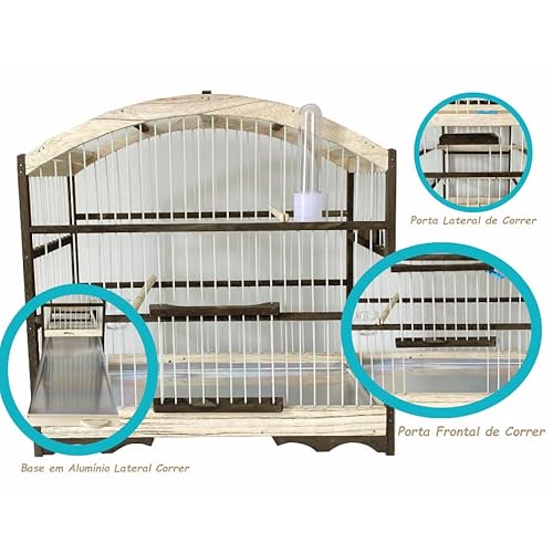 Gaiola de Madeira Pinho e Fibra Base em Aluminio Premium para Pássaros Pequenos
