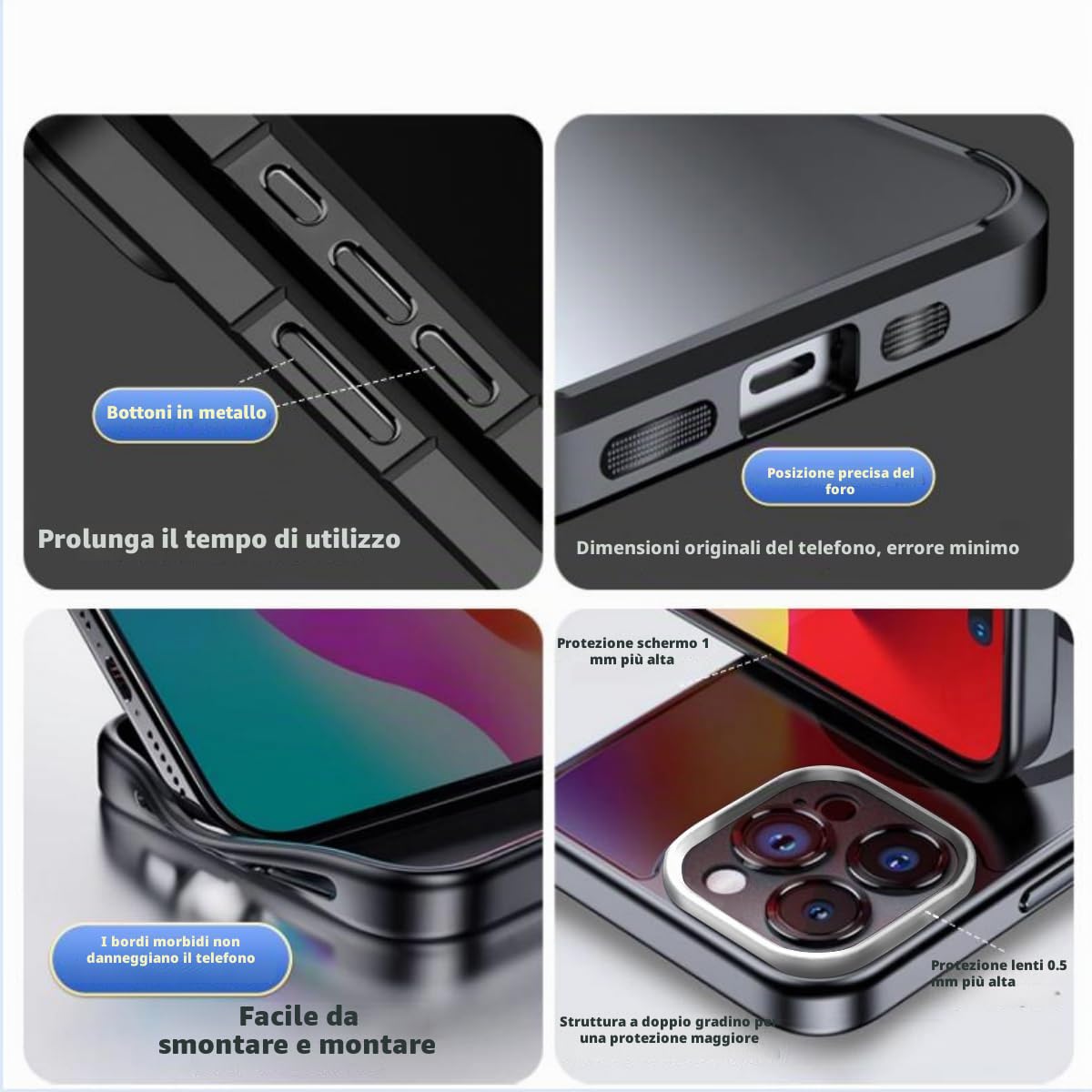 Custodia protettiva per smartphone con schermo a inchiostro per iPhone 13/14 da 6,1 pollici, supporta visualizzazione 3,5 foto sulla custodia, nero