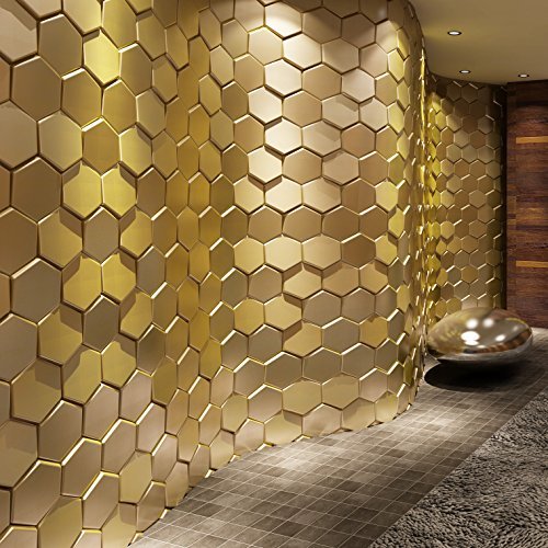 Art3D 20-Pieces Decorative 3D Wall Panels Faux Leather Tile, Golden Hexagon #TOP1