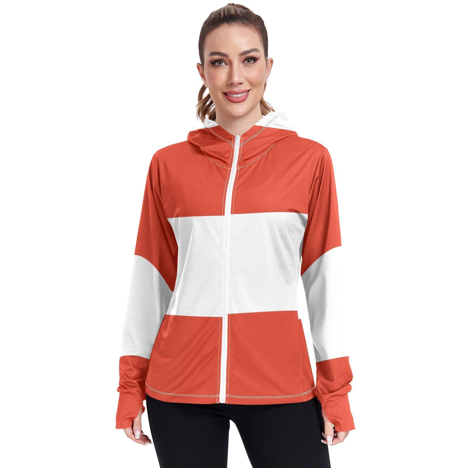 Austria Flag Womens UPF 50+ Sun Protection Hoodie Jacket Lightweight Long Sleeve Sun Shirt with Pocket Multicoloured