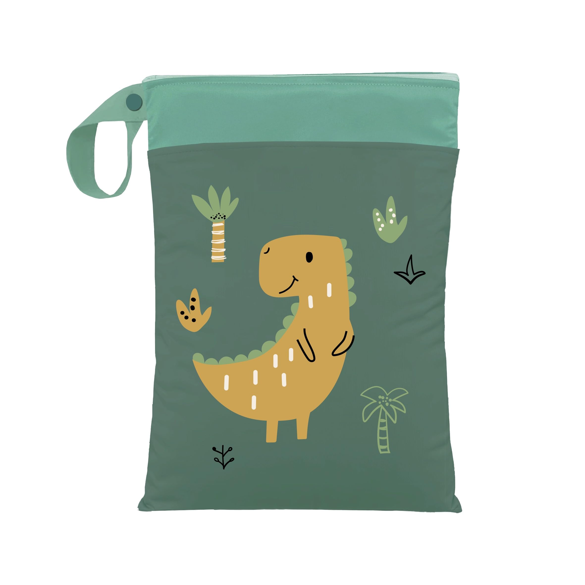 ARTEE Nasstasche für Kita-Wechselwäsche, Wasserresistent, Waschbar, mit Reißverschluss, für Kindergarten, Strand, Sport (Big Dino)