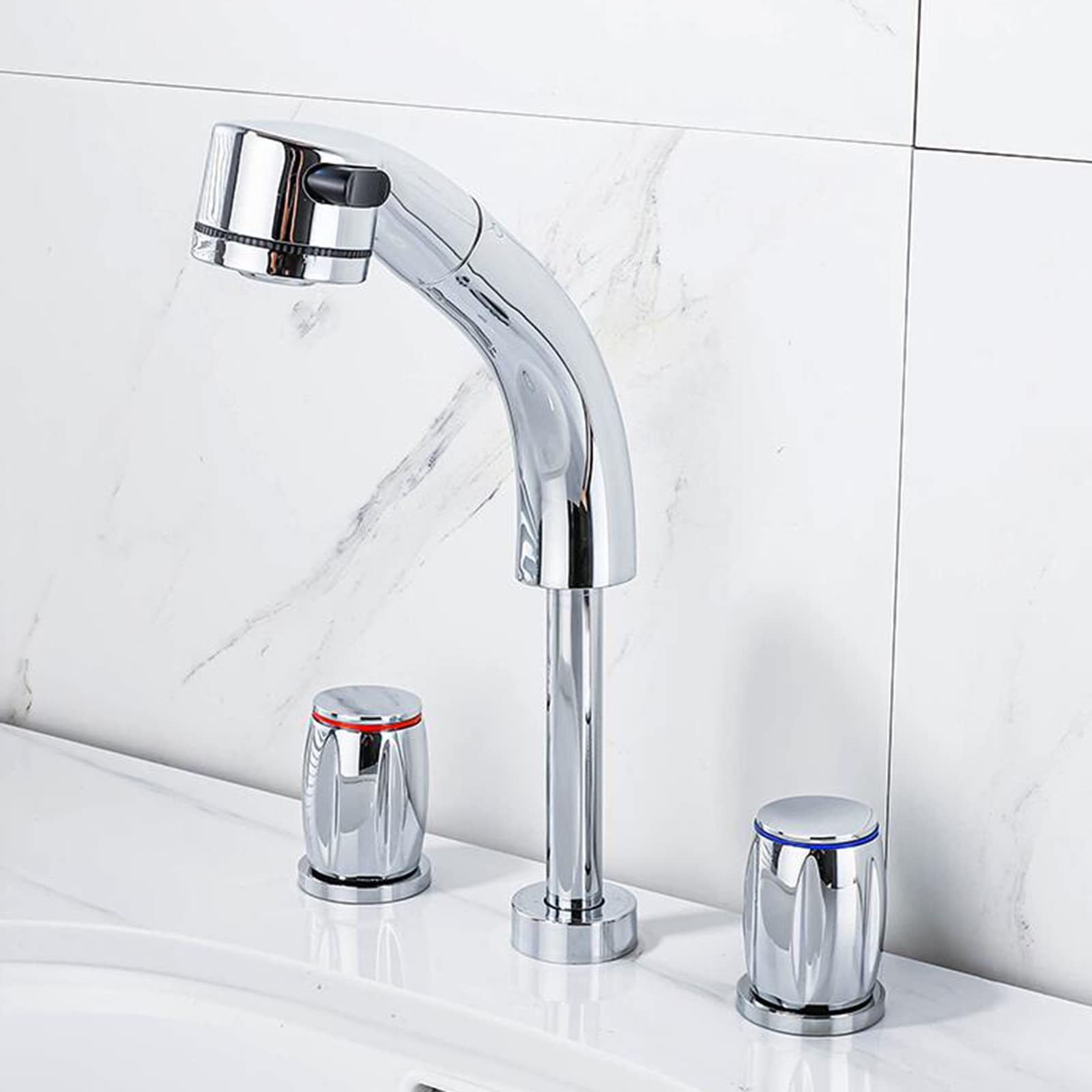 Robinet 3 trous pour lavabo noir mitigeur télescopique eau chaude et froide en laiton Nero