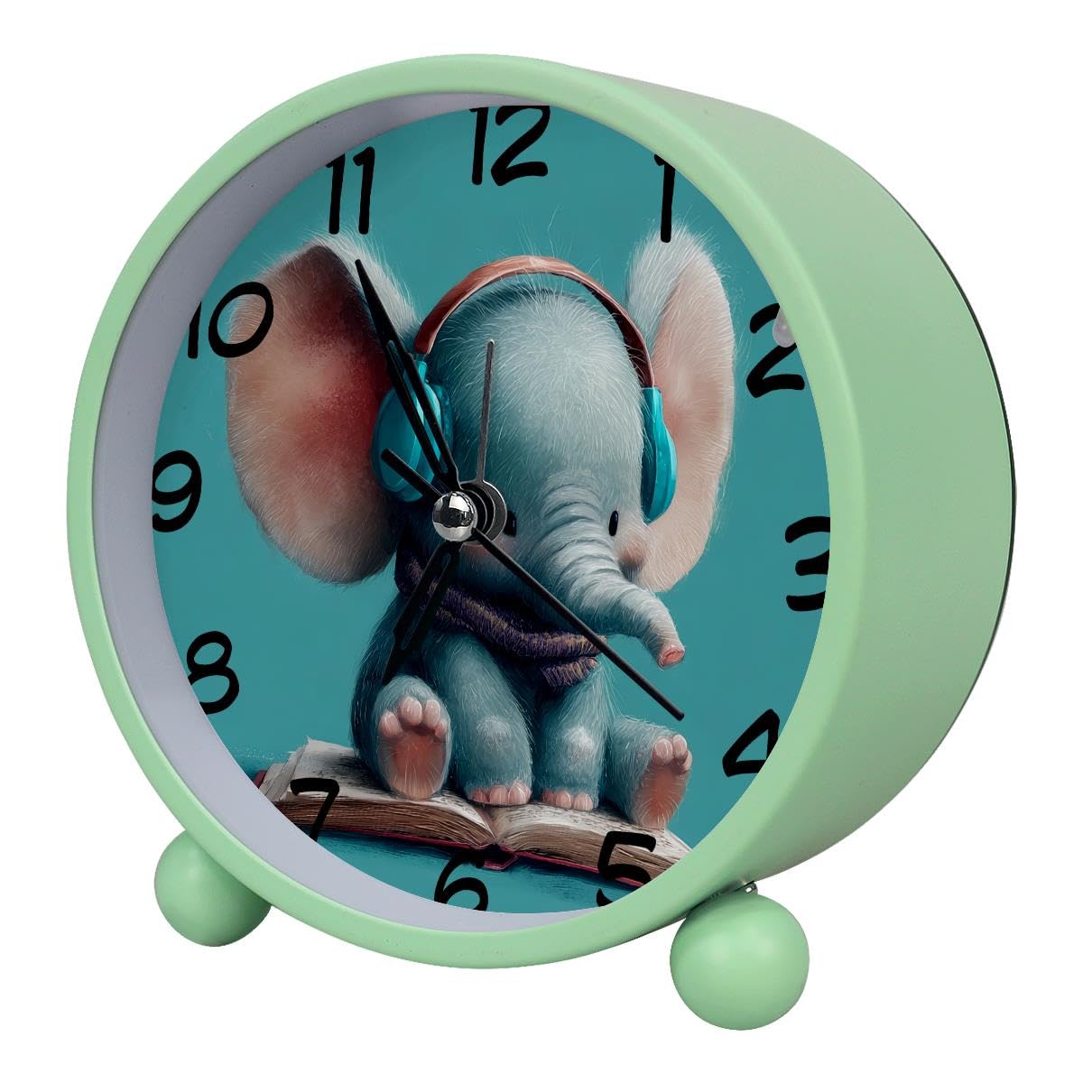 Luoweisi Analog Alarm Clock Cute Elephant, Silent Non-Ticking with Night Light, Battery Operated, Round Desk Alarm Clock for Office, Bedroom, Elderly, Adults, Children, Student Gifts