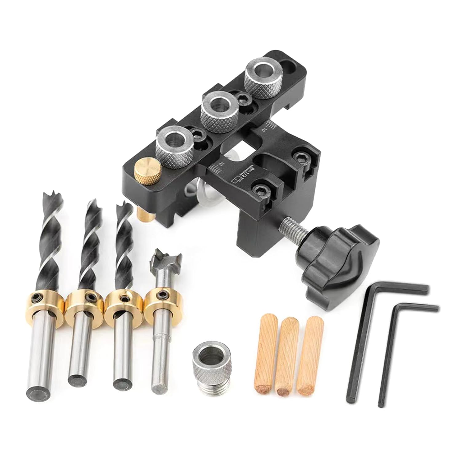 3 in 1 Pocket Hole Jig Kits 8/10/15mm Pocket Hole Wood Doweling Drilling Template Positioning Clip Adjustable Drill Doweling Jig Kits