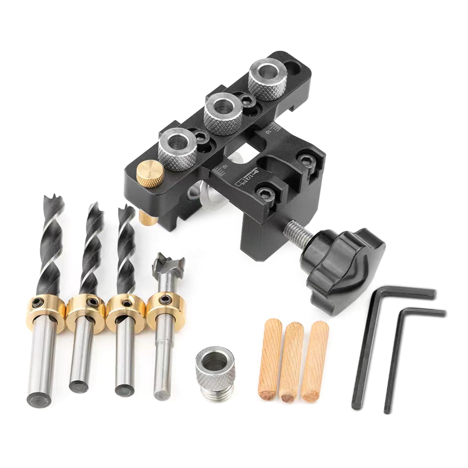Yhplxyuus 3 In 1 Adjustable Doweling Jig Woodworking Pocket Hole 6/8 / 10 / 15Mm Drill Bit For Drilling Guide Locator Puncher Doweling Kits
