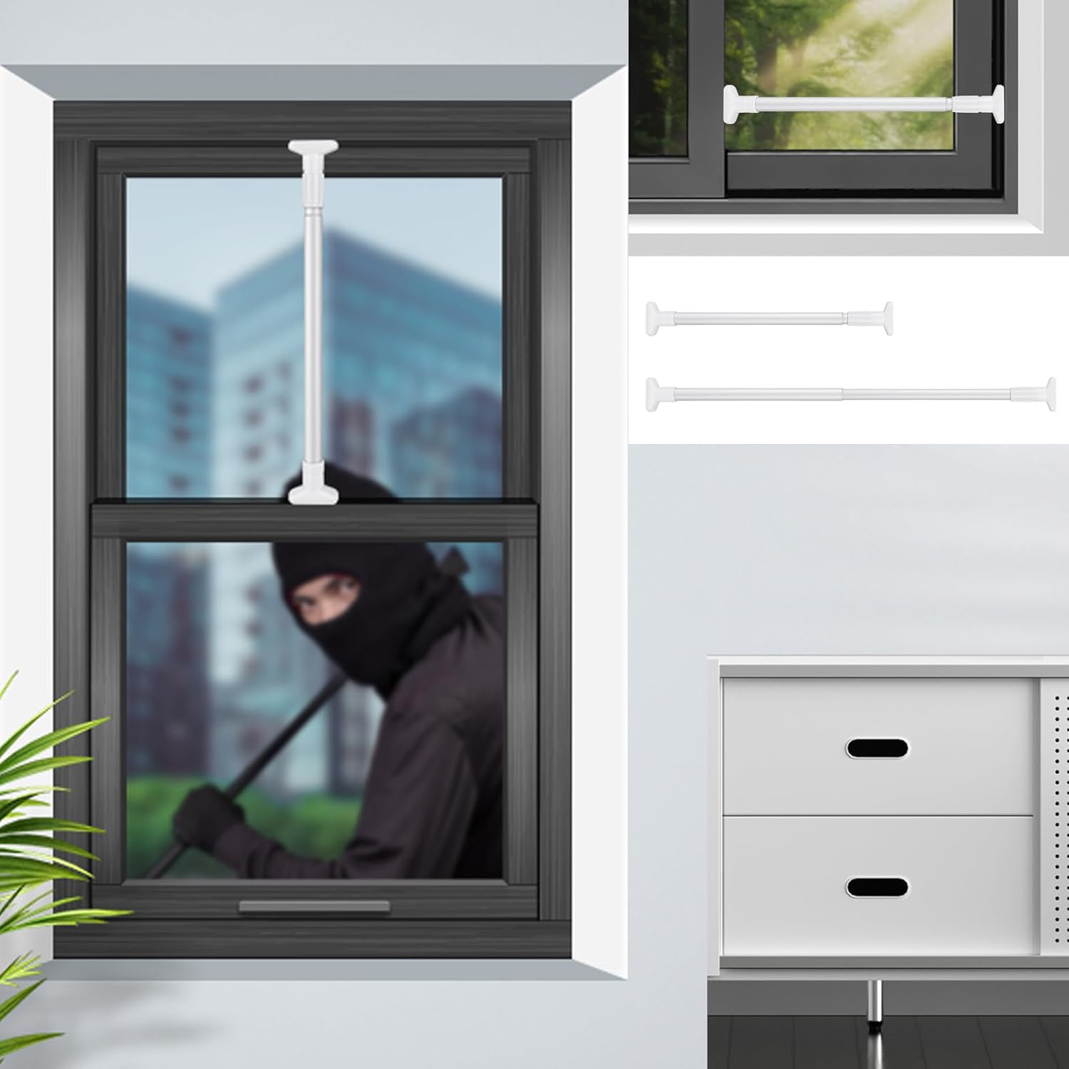 BIINYHG Sliding Glass Door Lock bar（2 pieces） Window Security Bars