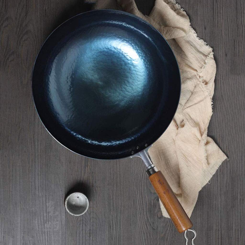 Schmiedeeiserner Bratpfannen-Wok, Haushaltsbackform, blauer unbeschichteter Wok, antihaftbeschichtete Pfanne, für Gasherd, 32 cm