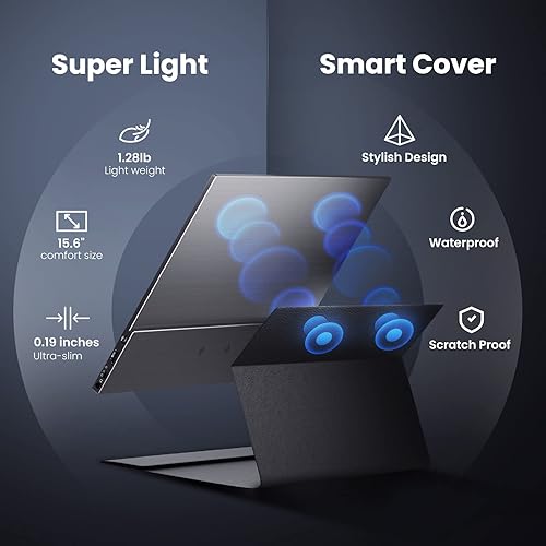 Miniatura 5 de HONGO Monitor Portátil 15.6'' 1080P FHD USB-C Monitores Portátiles para Laptop Cubierta Inteligente y Altavoz Dual, Pantalla de Computadora HDMI IPS