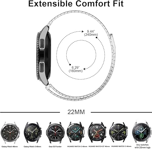 Miniatura 8 de Compatible con Galaxy Watch 1.811 inGalaxy Watch 3 1.772 inGear S3 Frontier Classic Band 0.866 in Acero inoxidable malla metálica Loop Correa