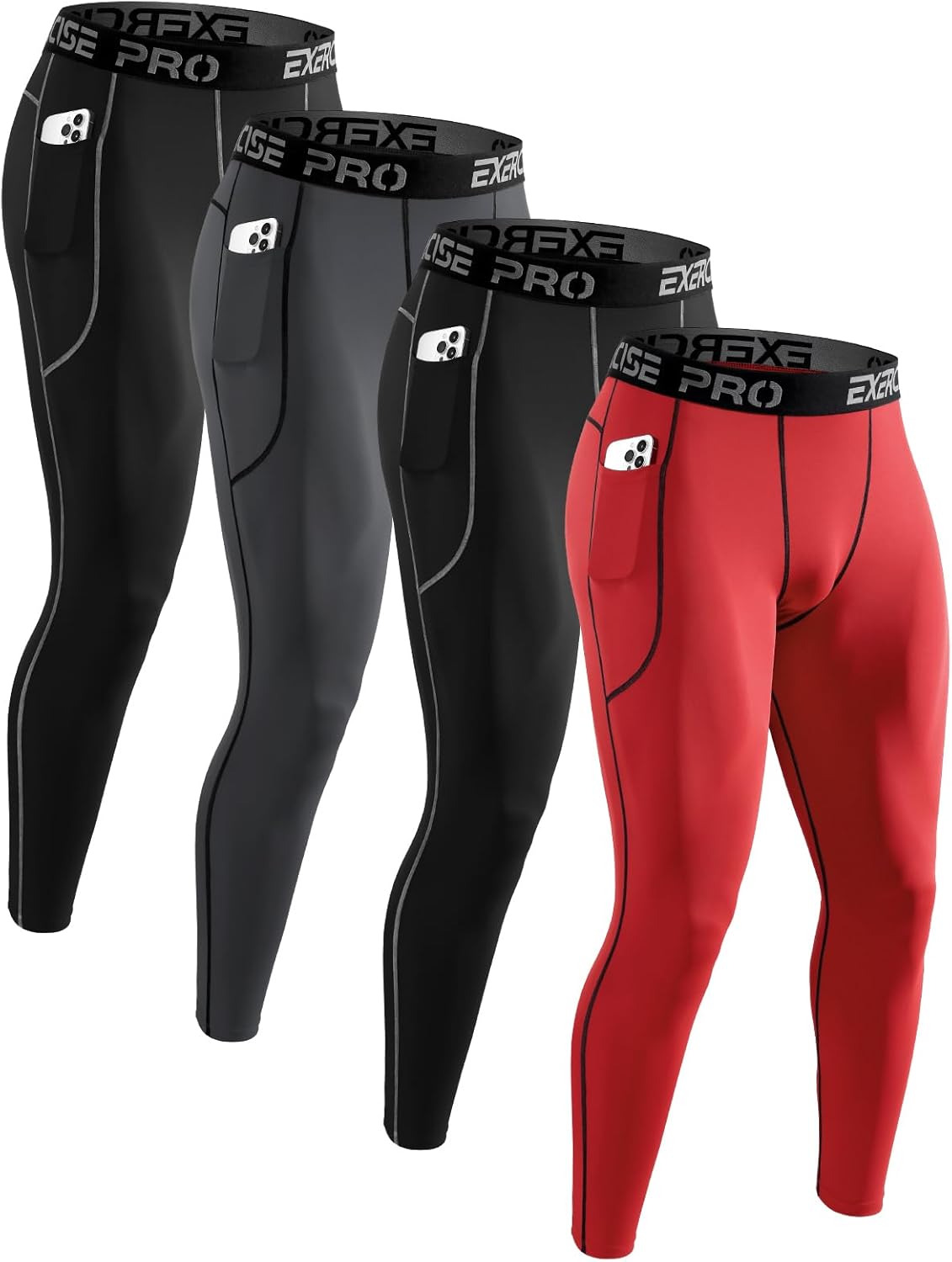 ATTIQOZI 4 Pack Compression Pants Men Workout Athletic Leggings with Pocket, Running Tights for Sports Gym Biking