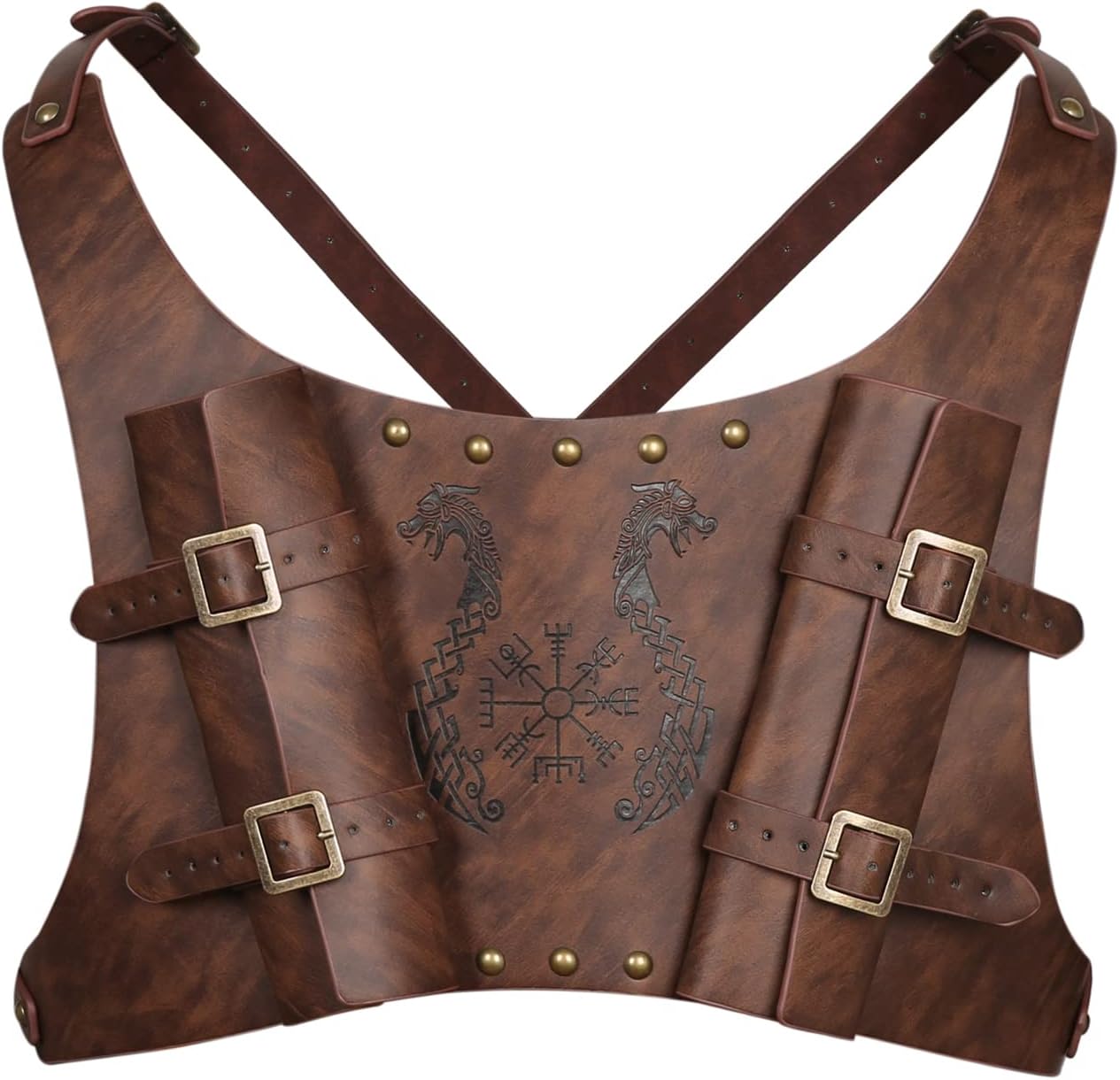 HZMAN Medieval Viking Totem Sword Frog Adjustable PU Leather Double Sword Strap Cosplay Renaissance LARP