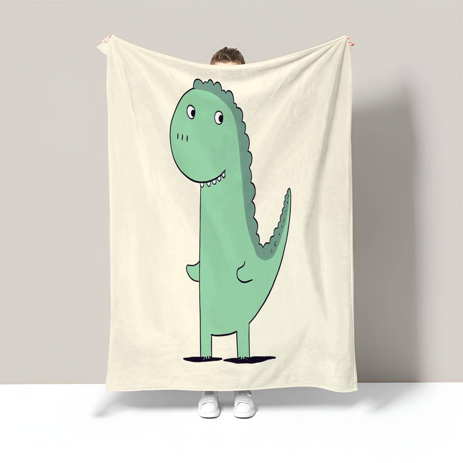 Plaid flanelle 220x240cm dinosaure vert bleu ciel jeté de lit imprimé 3D