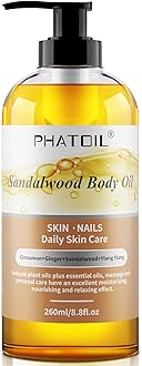 Sandalwood Body Oil, 260ml Large Bottle Body Oil for Nourishing Skin, 8.8 fl.oz Premium Moisturizer Infused with Sandalwood Essential Oil, Great for Hair & Body Care
