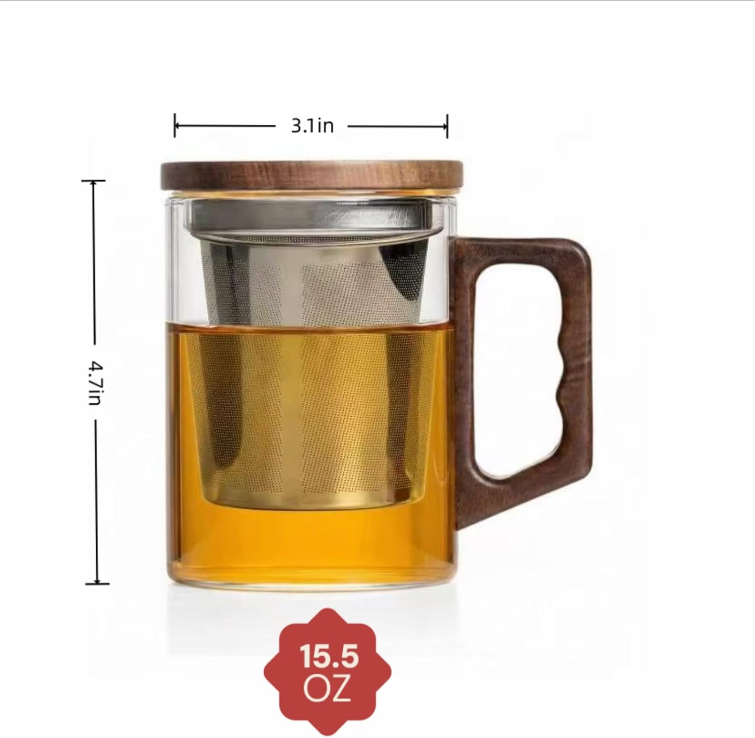Tea Infuser Mug 400ML/15.5oz，Borosilicate Glass Infusion Mug Dishwasher Safe preferred for birthday gifts