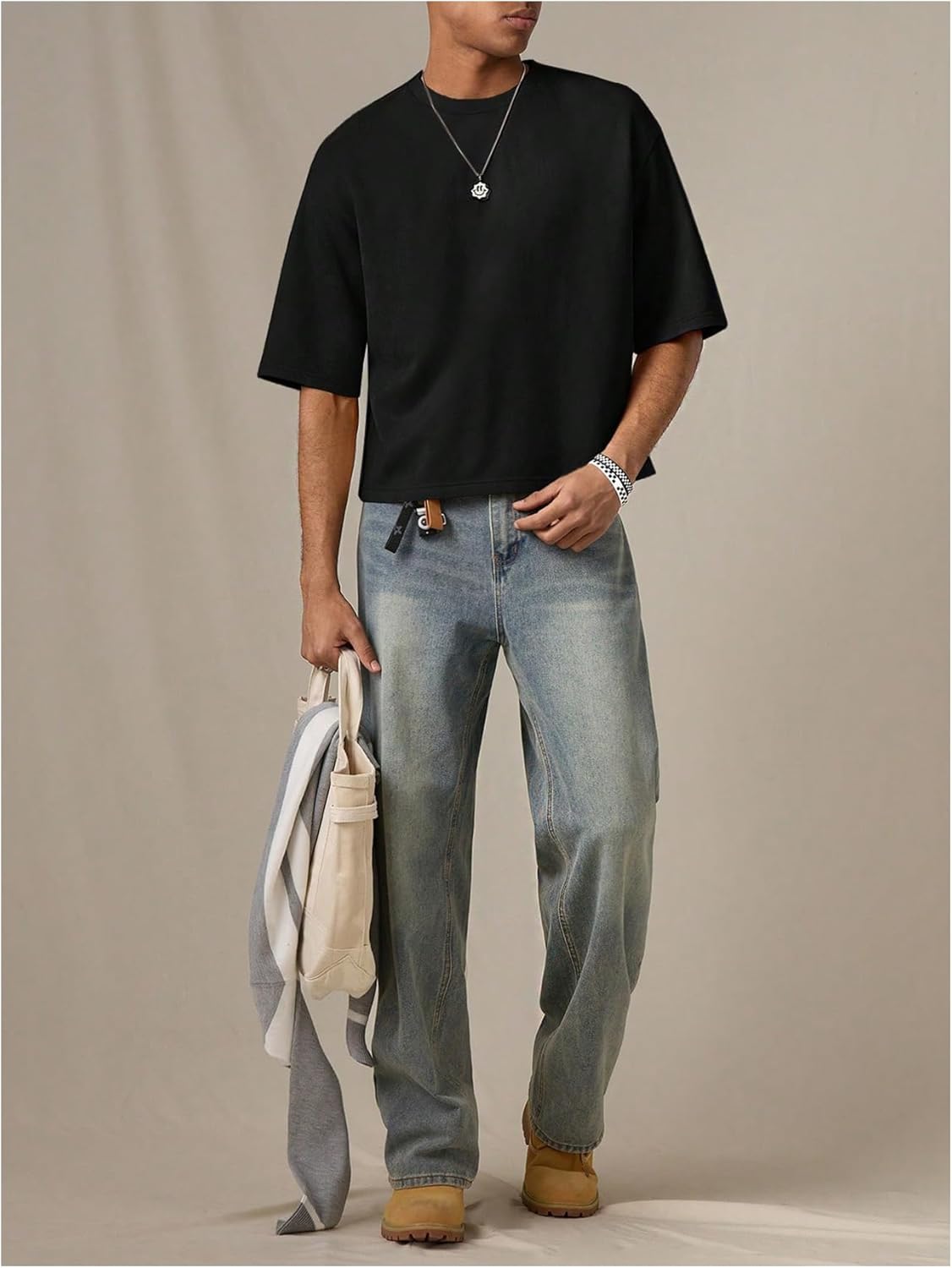 GORGLITTER Men's Cropped T Shirt Boxy Crop Tees Top Number Graphic Short Sleeve Crewneck Faux Suede Shirts Streetwear - Image 5