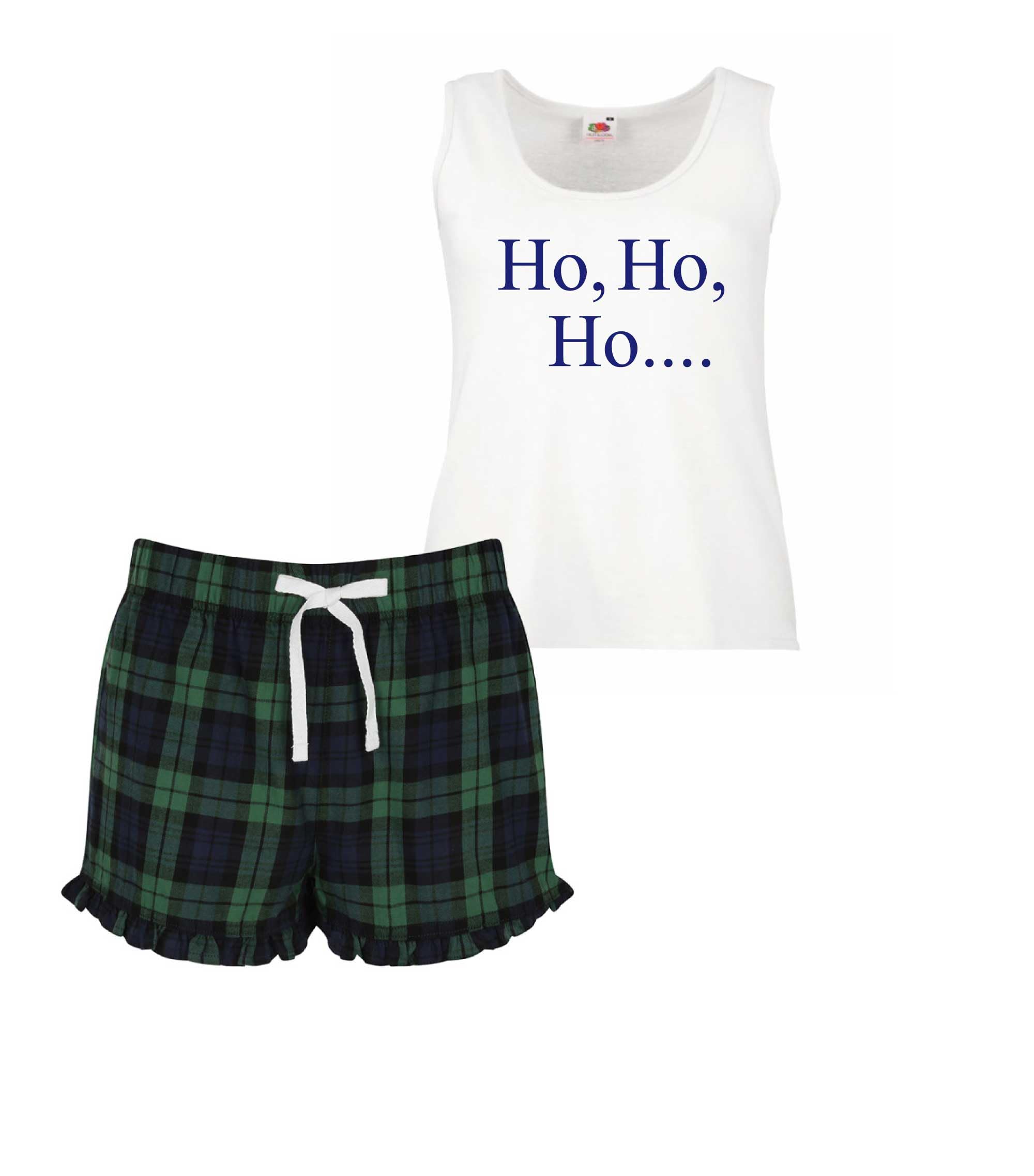60 Second Makeover Limited Ladies Ho Ho Christmas Pajamas Pyjamas Tartan Frill Short Family Matching Christmas PJs For Family Pyjamas Christmas+Pajamas Green - Small