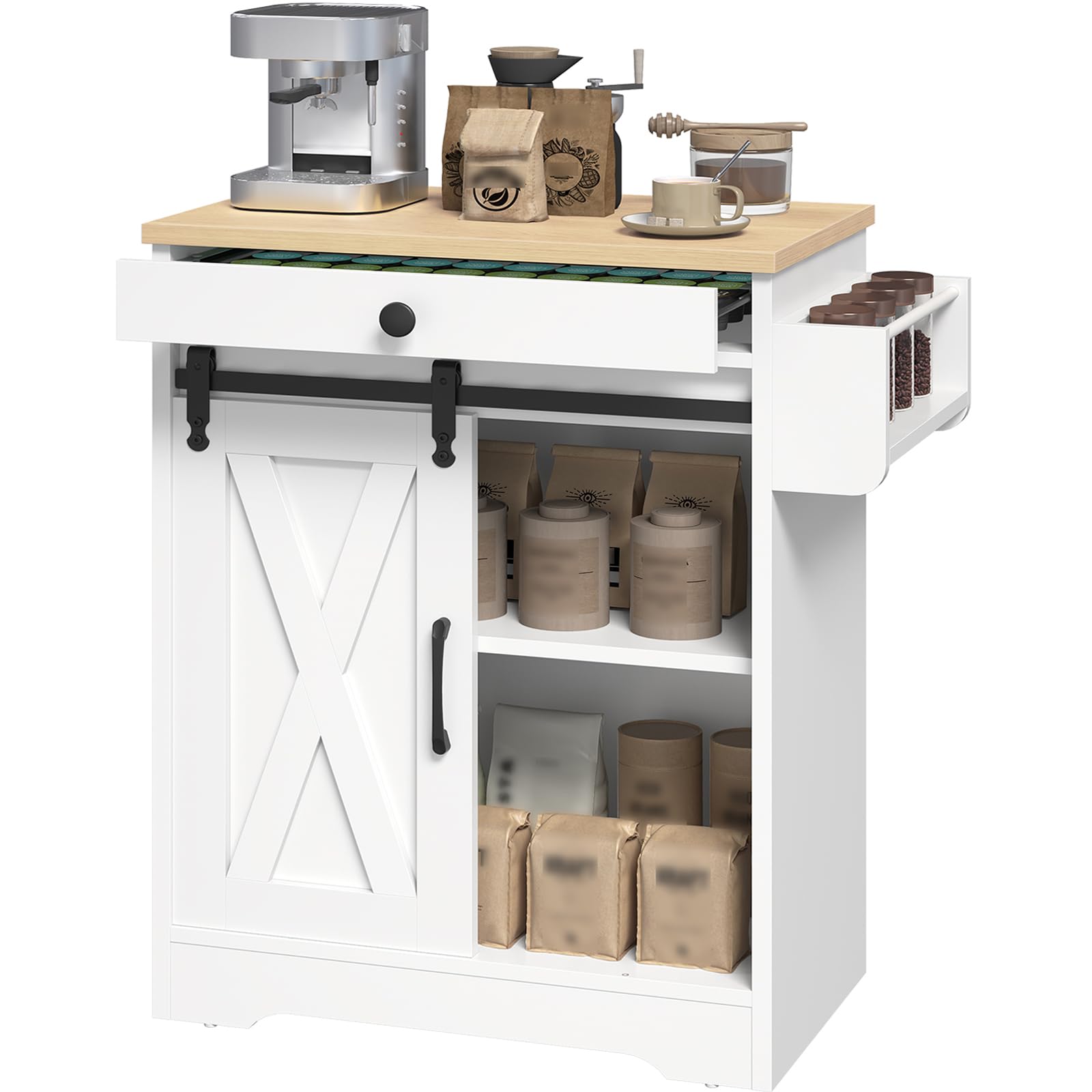 Coffee Bar Cabinet with Barn Door Design