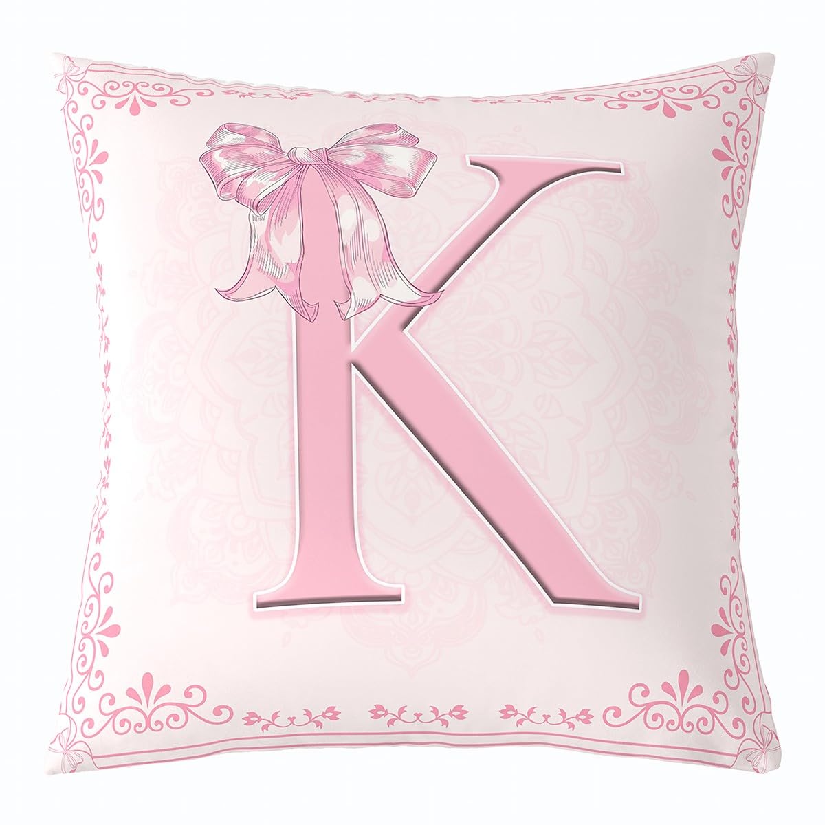 Housse de coussin de lit lettre K rose Manfei double face pour chambre enfant