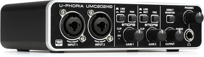 UMC202HD Audiophile 2x2, interfaz de audio USB de 24 bits/192 kHz con preamplificadores de micrófono Midas | Para grabar micrófonos e instrumentos