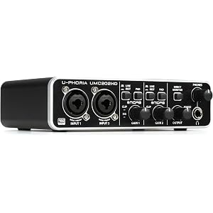 Behringer UMC202HD Audiophile 2x2, 24-Bit/192 kHz USB Audio Interface with Midas Mic Preamplifiers | For Recording Microphones and Instruments