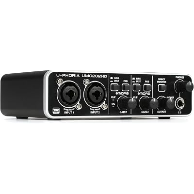 Behringer UMC202HD Audiophile 2x2, 24-Bit/192 kHz USB Audio Interface with Midas Mic Preamplifiers | For Recording Microphones and Instruments
