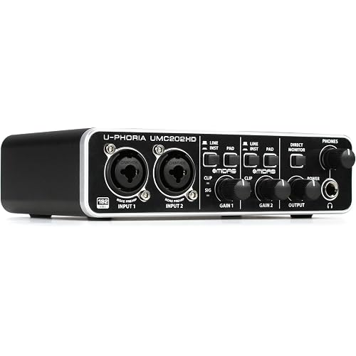 Behringer UMC202HD Audiophile 2x2, 24-Bit/192 kHz USB Audio Interface with Midas Mic Preamplifiers | For Recording Microphones and Instruments