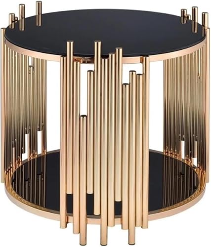 Acme Tanquin - Mesa de centro redonda moderna de cristal en negro y dorado