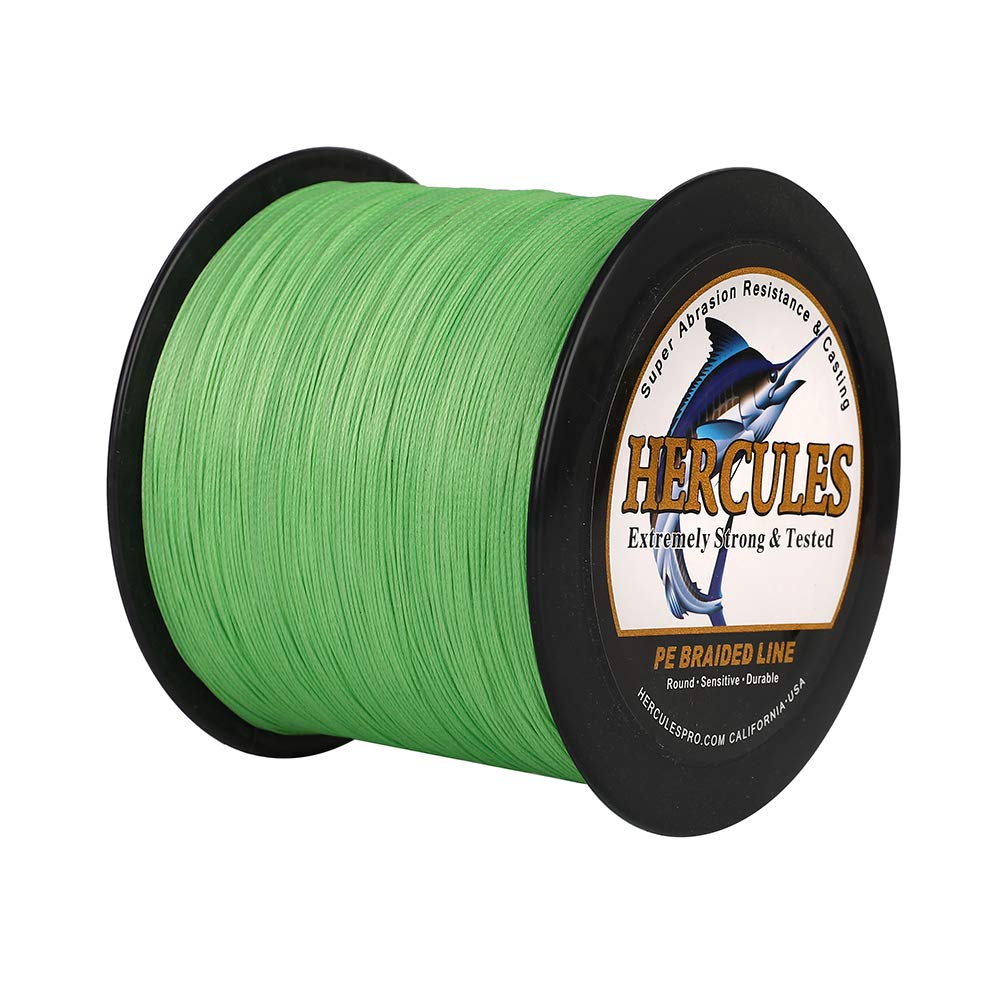 Hercules Super Strong 1000M 1094 Yards Braided Fishing Line 100 LB Test for Saltwater Freshwater PE Braid Fish Lines 4 Strands - Fluorescent Green, 100LB (45.4KG), 0.55MM — image 1