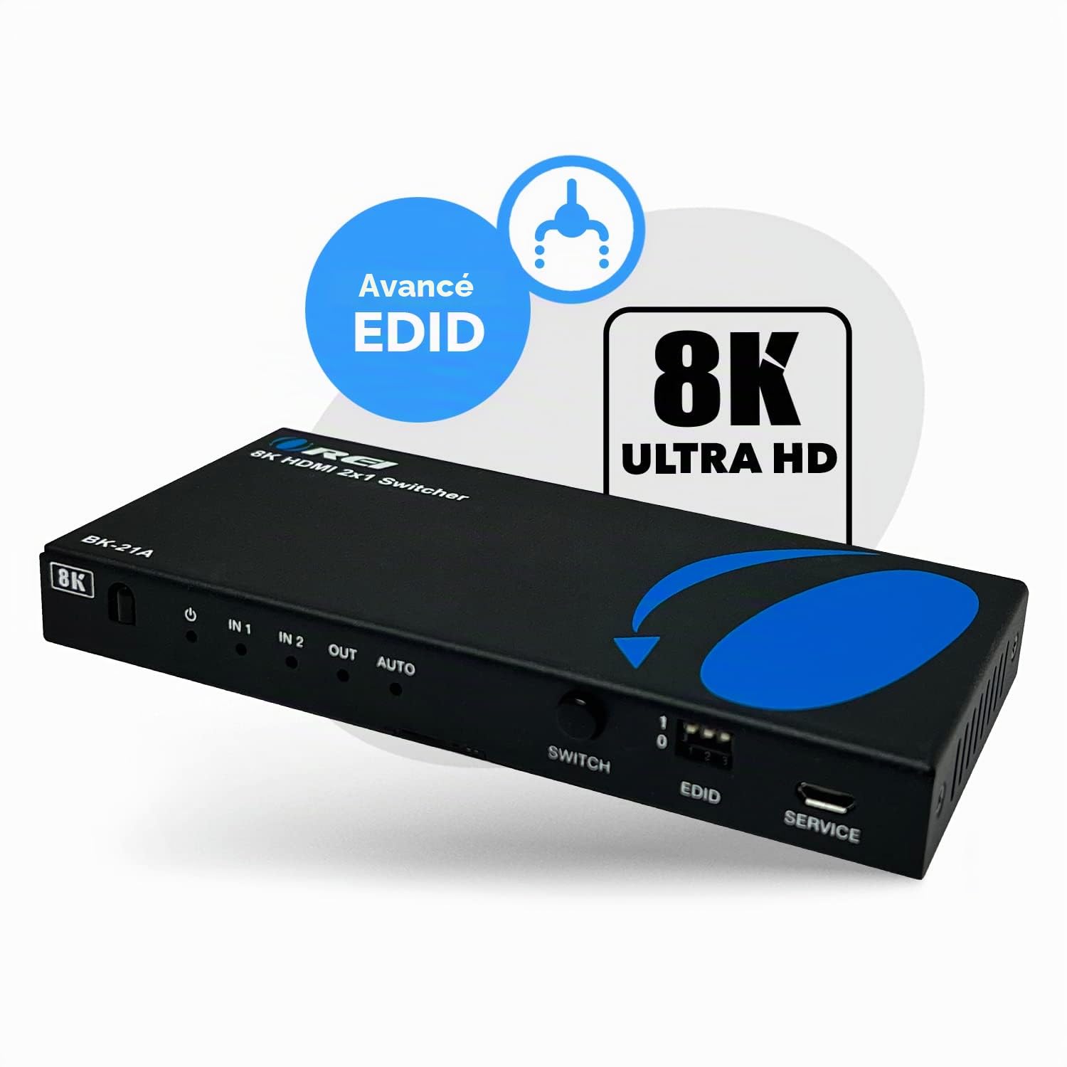 OREI 8K HDMI 2.1 2-Port Switch with Audio Extractor 48 Gbps, 8K@60Hz, EDID