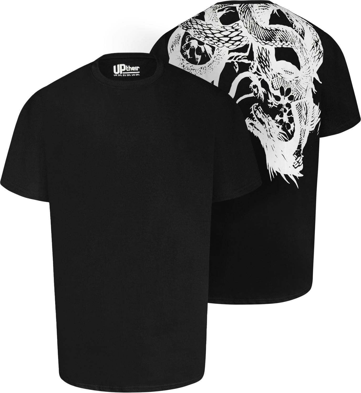Uptheir Mens Snake Rear Graphic Print SS T-Shirt - Black - 5XL