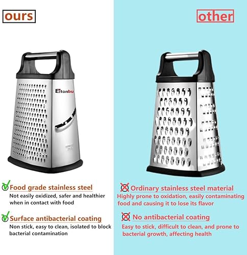 Miniatura 3 de Rallador multifuncional de acero inoxidable con asa, cortador grande de 4 lados para jengibre, ajo, pepinos, zanahorias, queso, papa, apto para