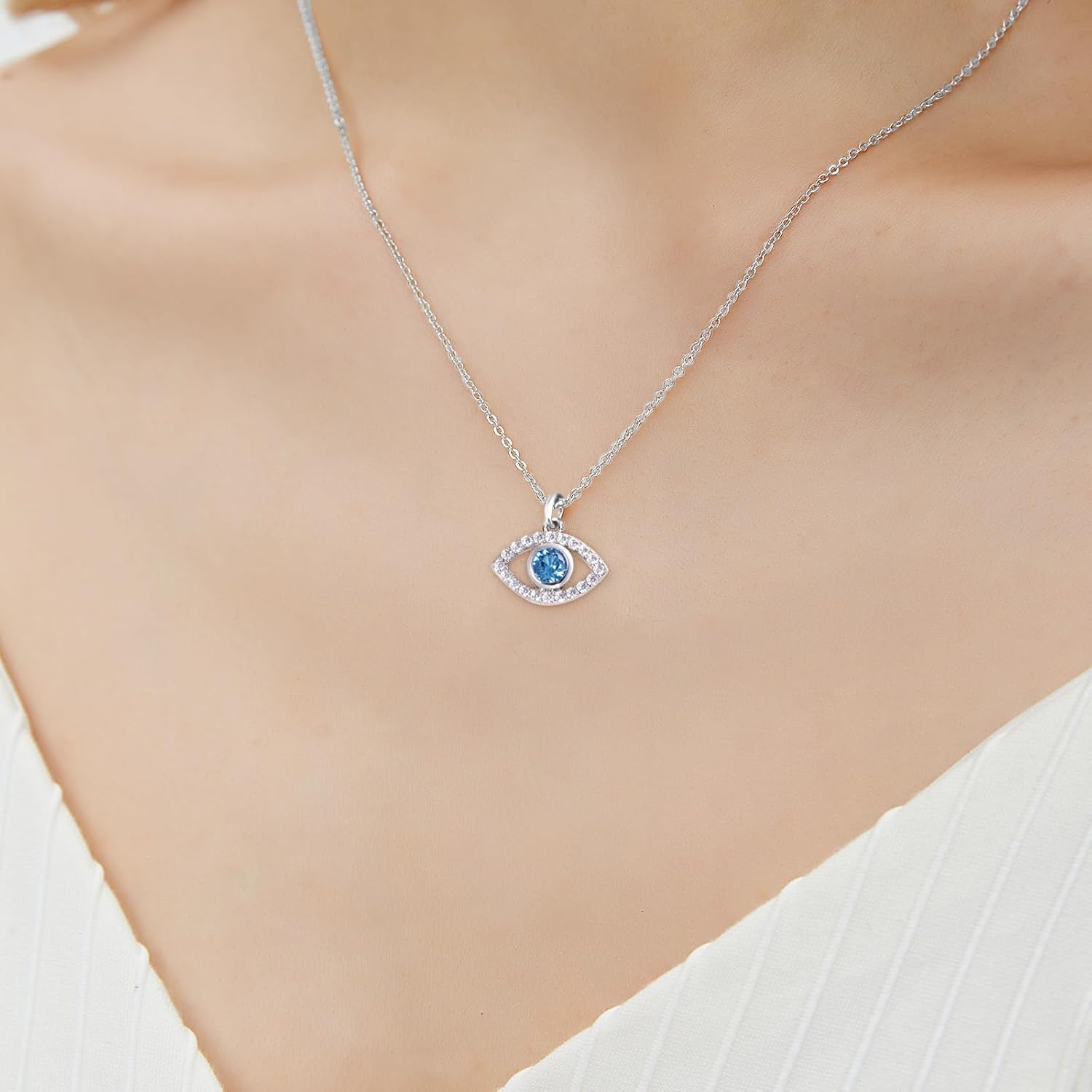 White Gold 14K Gold Plated Necklaces for Women Evil Eye Necklace for Women Girls Evil Eye Hamsa Hand of Fatima Pendant Necklace Good Luck Necklace Jewelry - Image 5