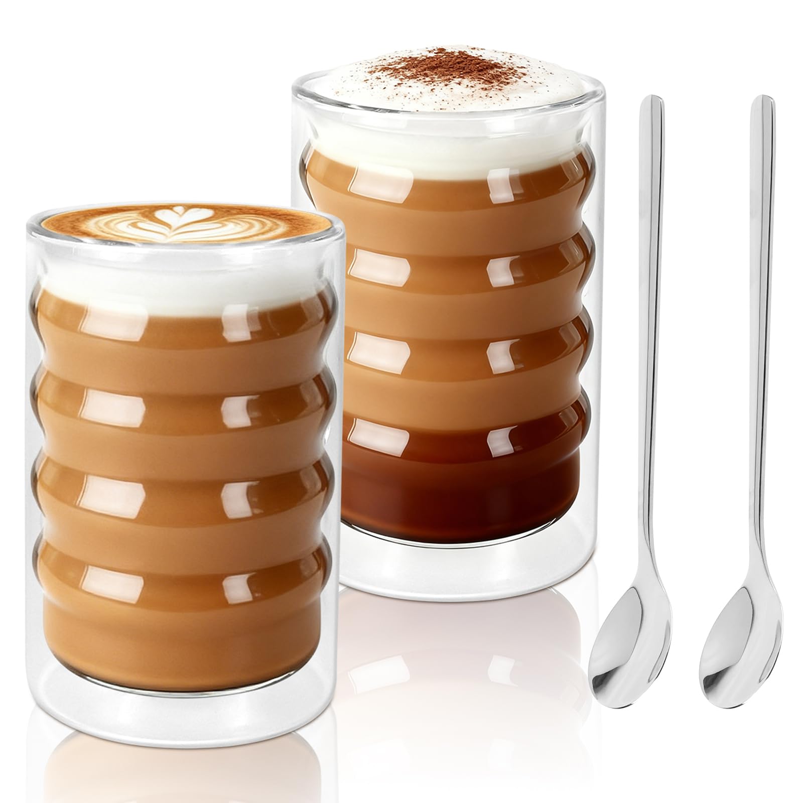 Lot de 4 verres à latte macchiato à double paroi - 400 ml - Verres à café à double paroi - Avec 4 cuillères - En verre borosilicate